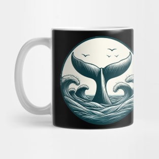 Hand drawn whale tail ocean waves Mug